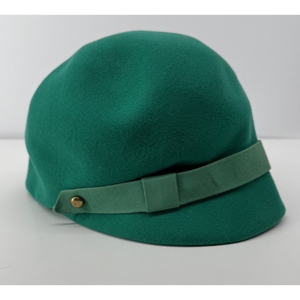 Vintage 60's Oleg Cassini Green Wool Cloche Hat Union Made Equestrian Chic - Picture 2 of 16